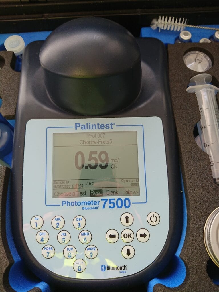 New main low range chlorine analysis, 0.59 mg/L